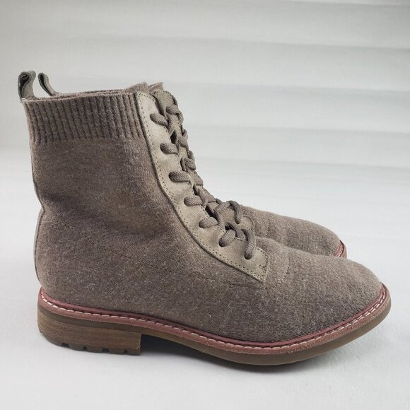 Sofft Landee Sweater Knit Ankle Boot Womens 8.5 Beige Lace Up Comfort Combat - Picture 2 of 9